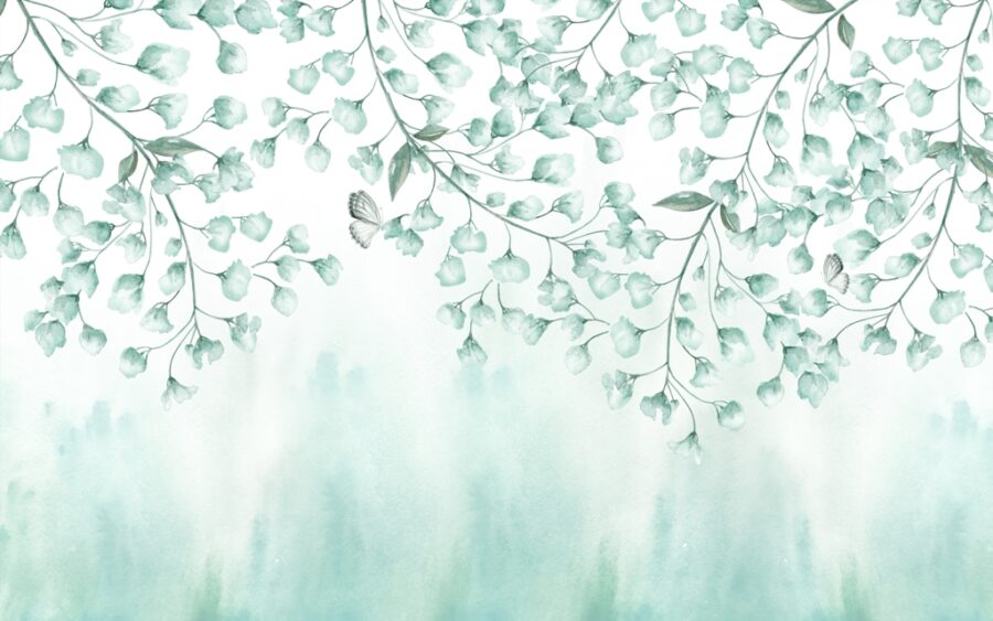 Fototapeta w bieli i błękicie z delikatnym motywem roślinnym Błękitne Drzewo - zdjęcie numer 2