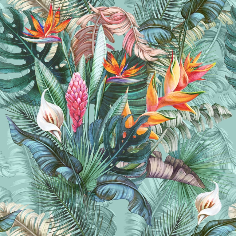 Nástěnná malba ve šťavnatých barvách s exotickým květinovým motivem Bouquet of Tropical Flowers - obrázek číslo 2