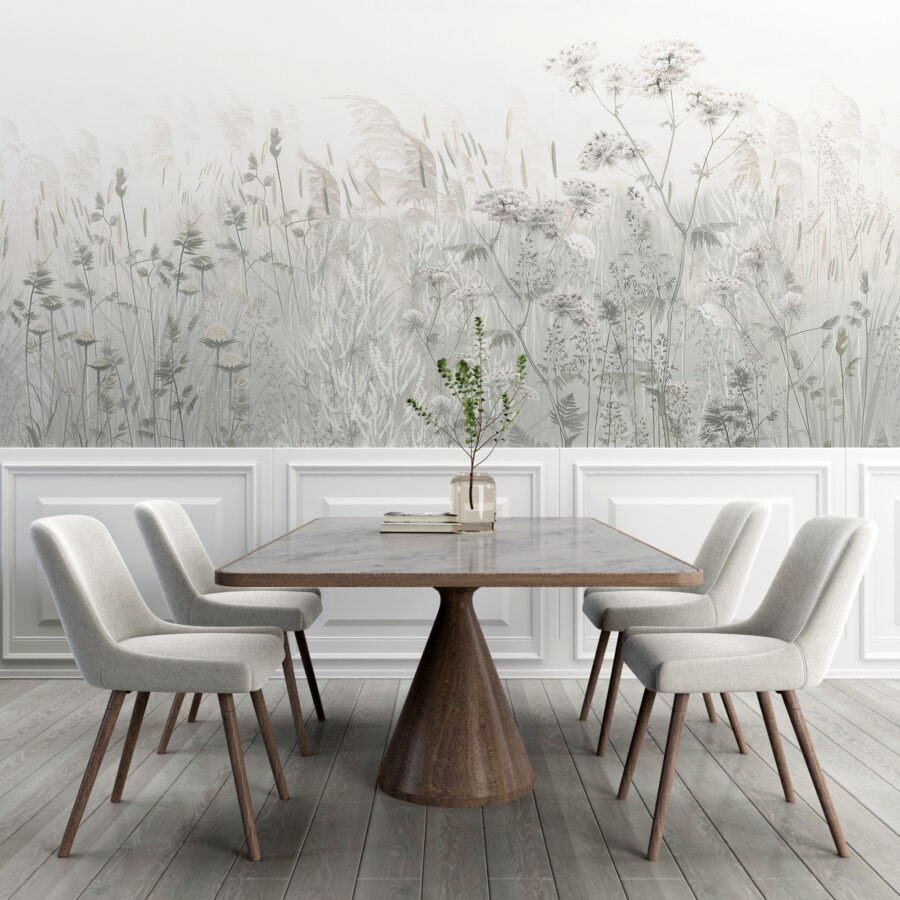 Nástěnná malba v moderním stylu v šedých tónech Wild Meadow - hlavní obrázek produktu