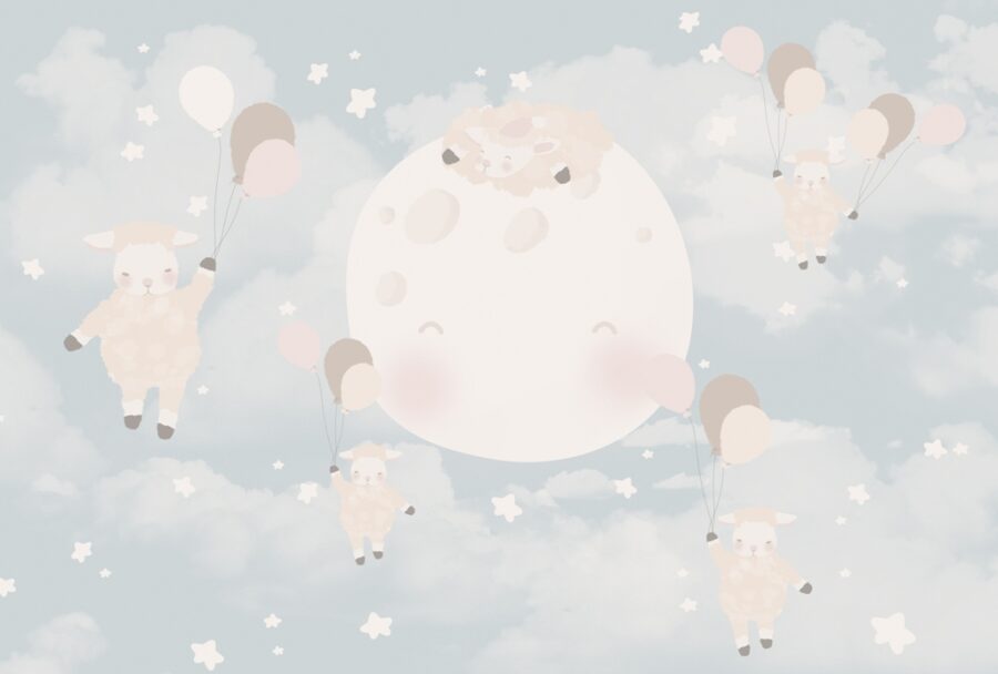 Nástěnná malba v jemných tónech s veselými zvířaty Ovce ve hvězdách - obrázek číslo 2