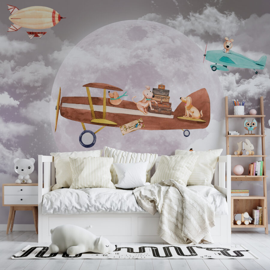Nástěnná malba starého letadla na pozadí úplňku Psi v letadle - hlavní obrázek produktu