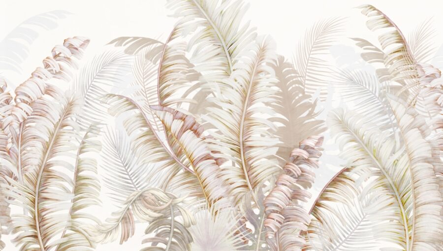 Fototapeta w delikatnych kolorach z motywem roślinnym pasującym do każdego wnętrza Pióropusz z Liści - zj