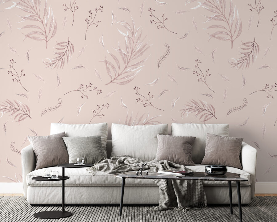 Nástěnná malba v klasickém stylu Pink Plant Motif - hlavní obrázek produktu