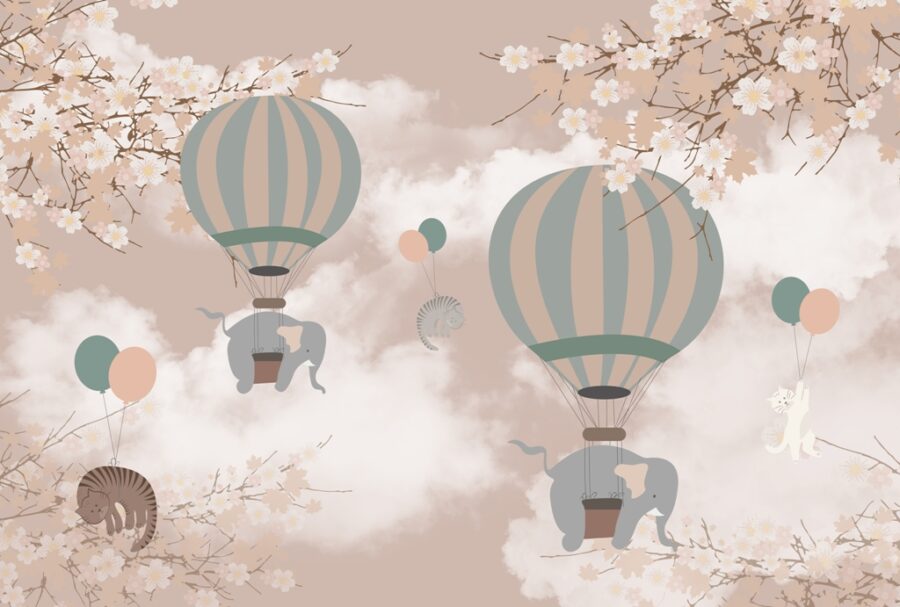 Fototapeta w ciepłych odcieniach z balonami na wiosennym niebie Słoniowy Lot - zdjęcie numer 2