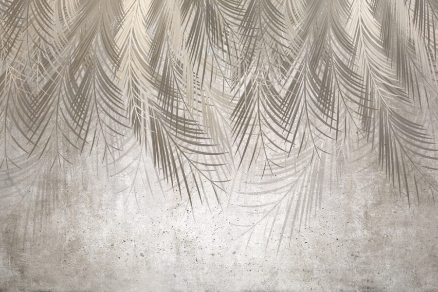 Fototapeta w odcieniach szarości z motywem gęsto ułożonych liści Szarość Palmy - zdjęcie numer 2