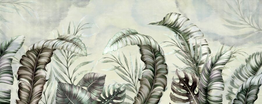Fototapeta z roślinnym motywem w stonowanych nowoczesnych odcieniach W Gąszczu Długich Liści  zdjęcie numer 2