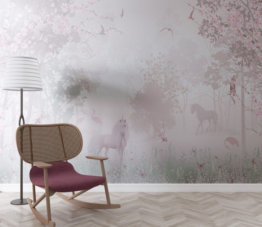 Nástěnný jednorožec v lesním tichu v jemných odstínech růžové Fairyland - hlavní obrázek produktu