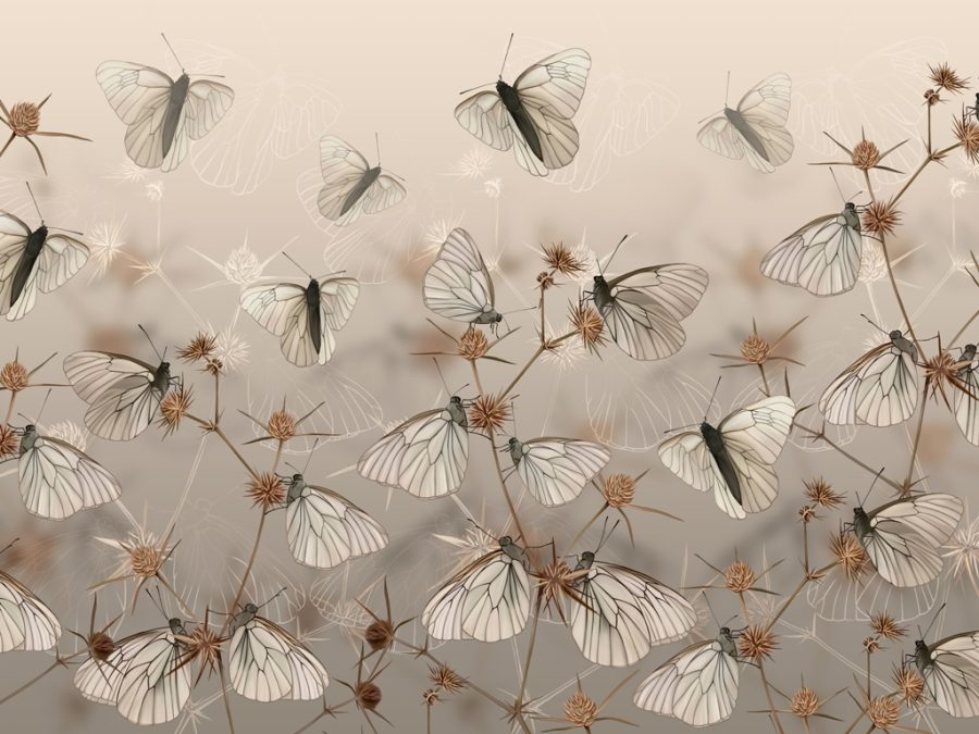 Nástěnná malba ve světlých odstínech s jemným motivem White Butterflies - obrázek číslo 2