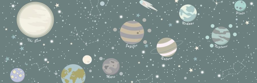 Nástěnná malba s mapou oblohy a hvězdami pro děti Barevné planety - obrázek číslo 2