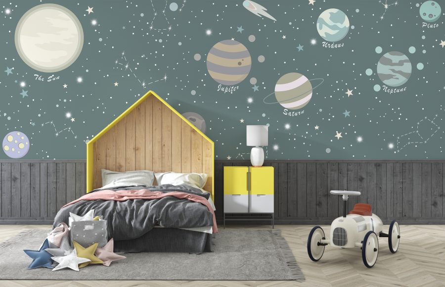 Nástěnná malba s mapou oblohy a hvězdami pro děti Barevné planety - hlavní obrázek produktu