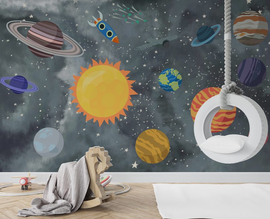 Tapety s planetami ve veselých barvách pro děti Colourful Cosmos - hlavní obrázek produktu