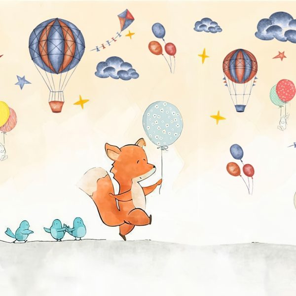 Nástěnná malba lišky s balónkem