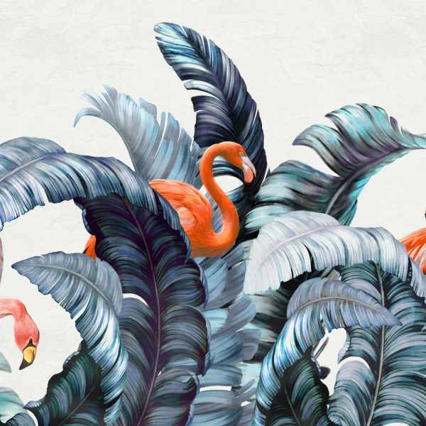 Nástěnná malba pelikánů v listí