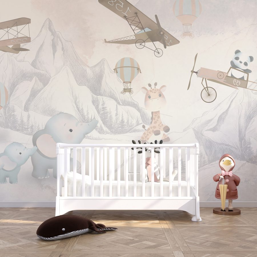 3D nástěnná malba pro děti se zvířaty hory a letadla Elephants and Planes - hlavní obrázek produktu