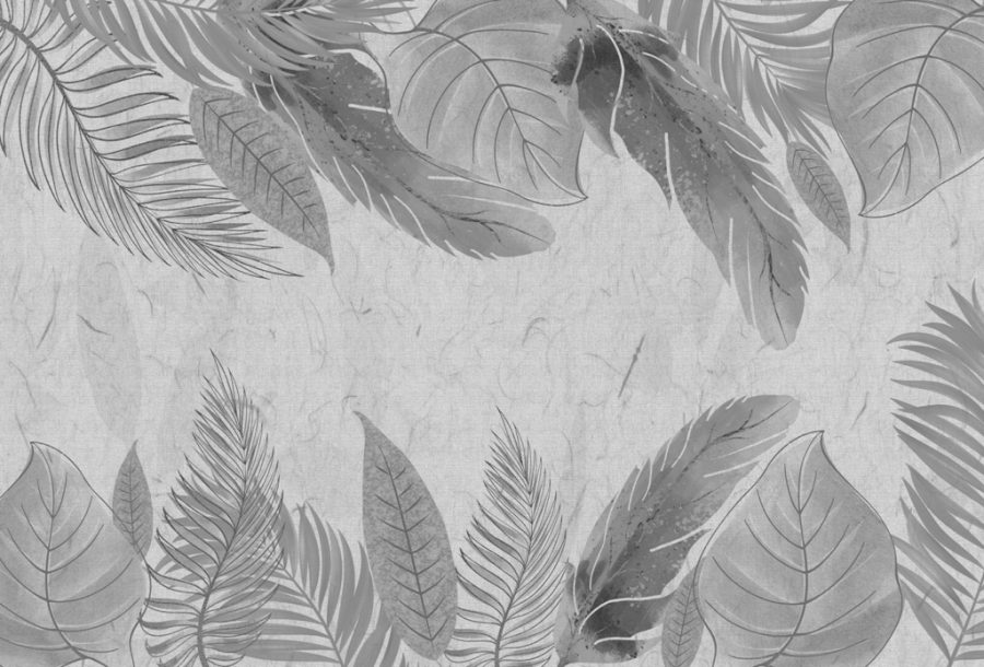 Nástěnná malba s kresbou tropických listů Grey Leaf Frame - číslo produktu 2