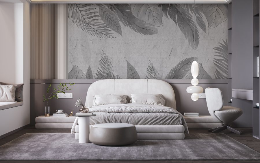 Nástěnná malba tropických listů Gray Leaf Frame - hlavní obrázek produktu