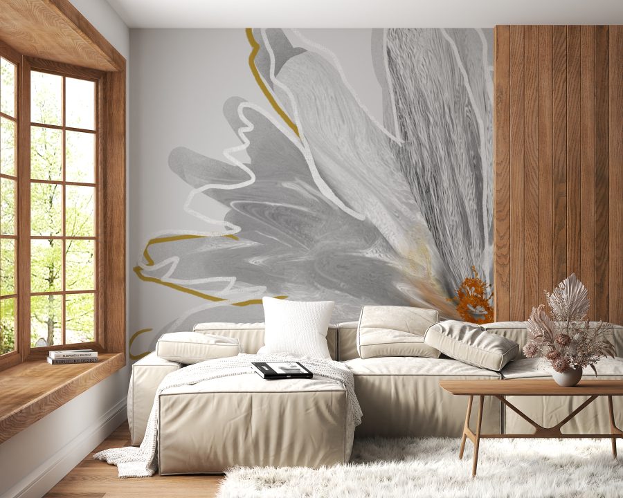 Nástěnná malba v moderním stylu a jemných tónech plná elegance Grey Flower - hlavní obrázek produktu