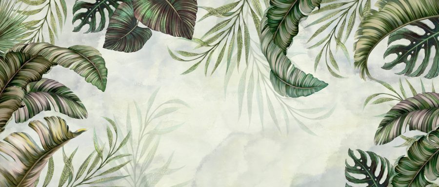 Zelený rám tropické květinové motivy nástěnné malby - obrázek číslo 2