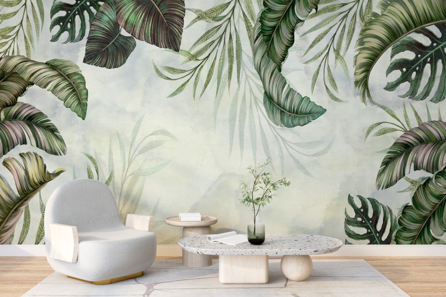 Zelený rám tropické květinové motivy nástěnné malby - hlavní obrázek produktu