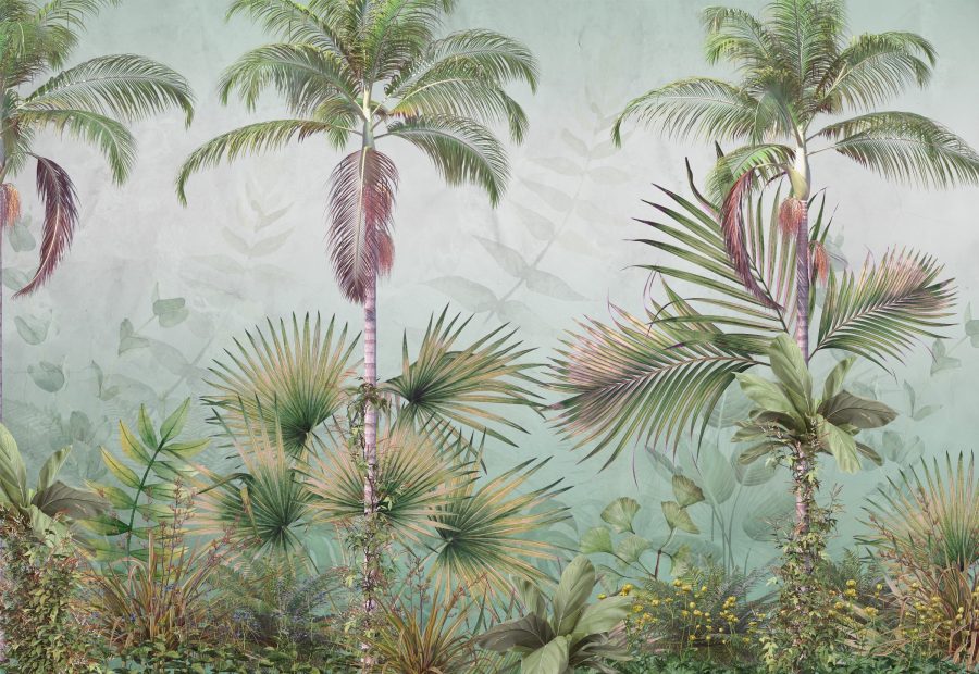 Fototapeta z tropikalną dżunglą w łagodnej tonacji kolorystycznej Zielone Palmy - zdjęcie numer 2