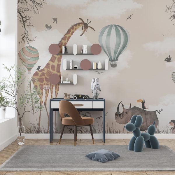 Nástěnná malba žirafy a balónků