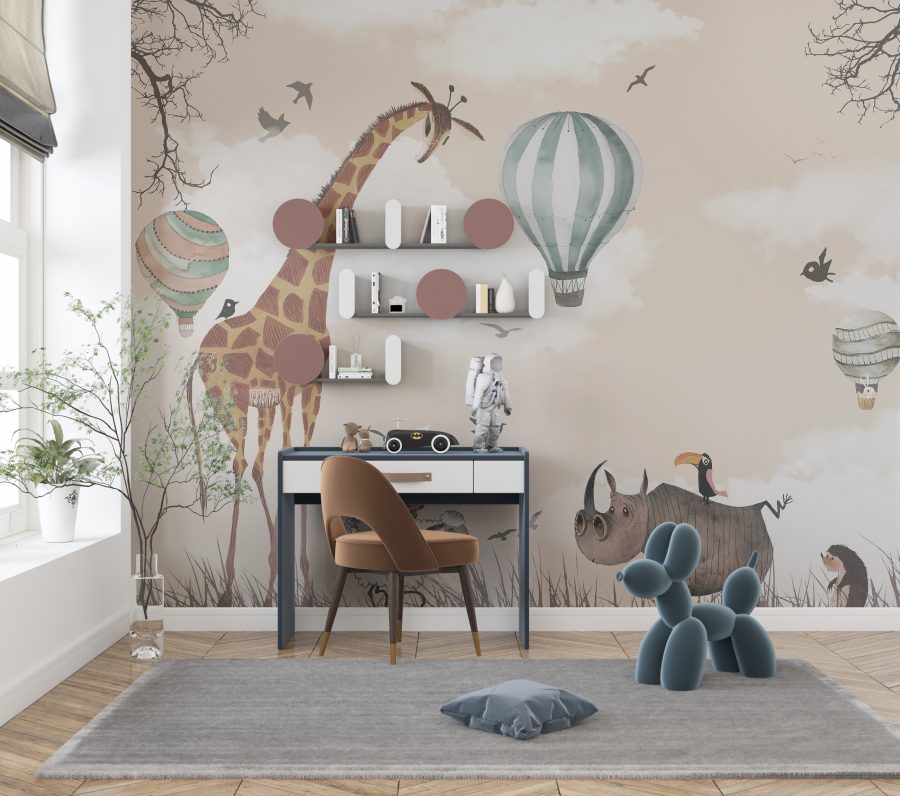 3D nástěnná malba pro děti Žirafa a balónky - hlavní obrázek produktu