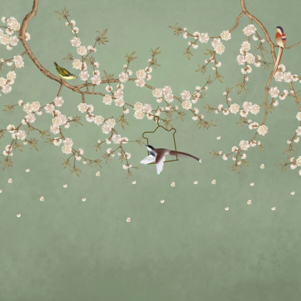 Nástěnná malba Ptáci v třešňových květech