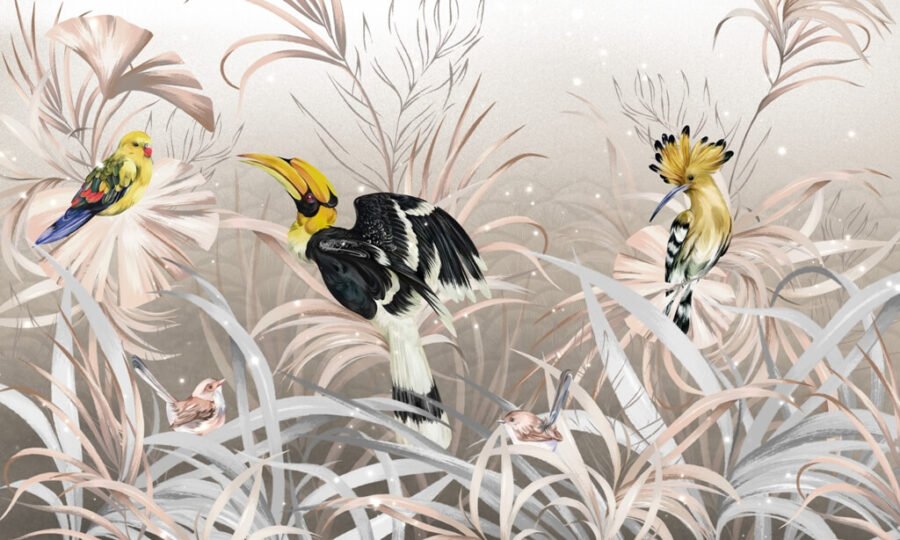 3D nástěnná malba s exotickým motivem Yellow Birds - obrázek číslo 2