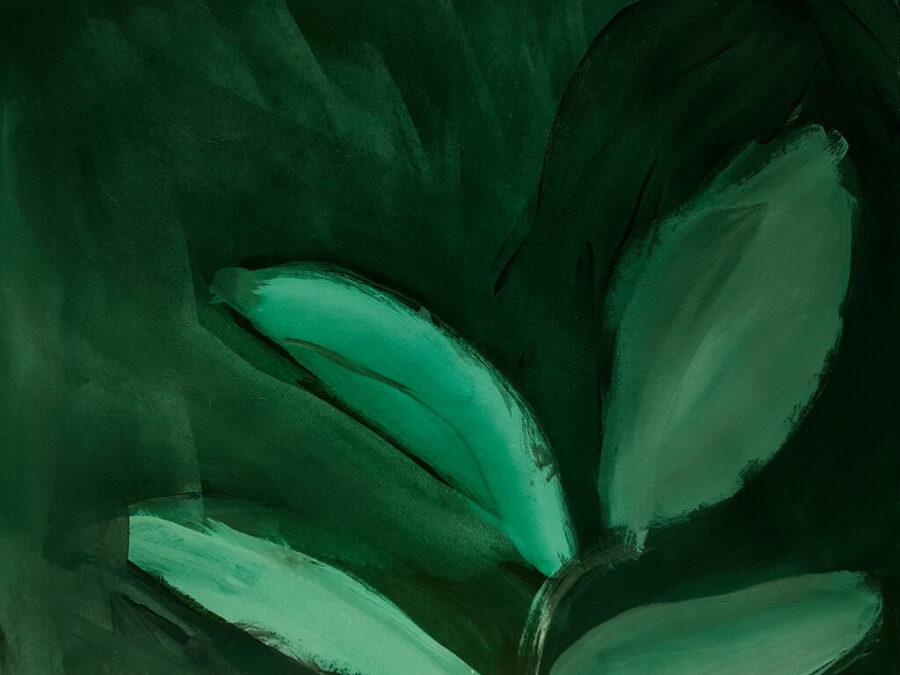 Nástěnná malba v odstínech zelené s abstraktním obrazem tropického listu Bright Green - číslo produktu 2