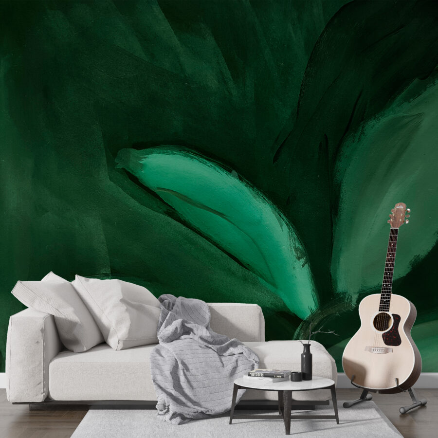 Nástěnná malba v odstínech zelené s abstraktním obrazem tropického listu Bright Green - hlavní obrázek produktu