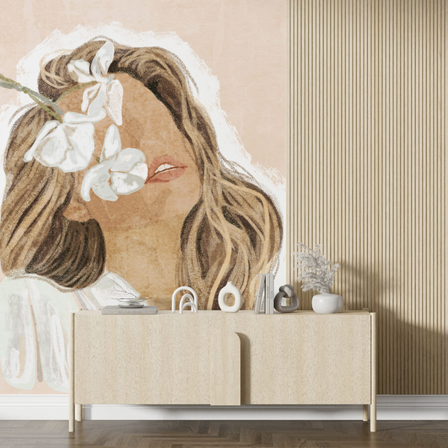 Abstraktní portrétní nástěnná malba v jasných tónech Woman in White - hlavní obrázek produktu