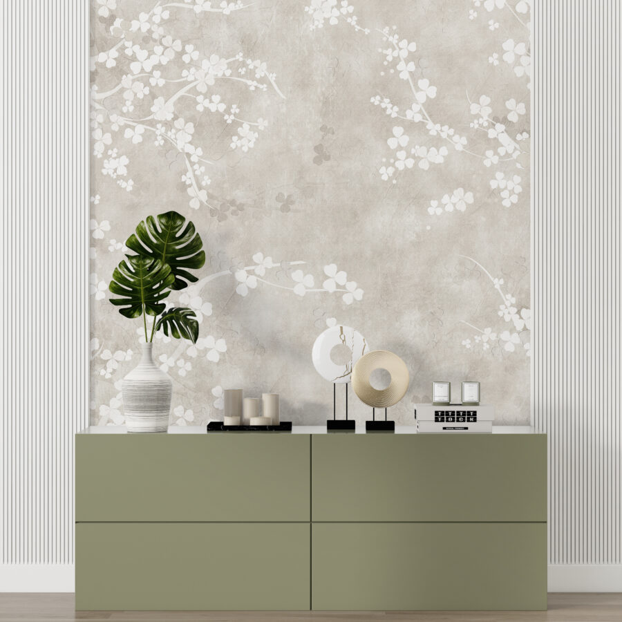 Nástěnná malba v jasných odstínech s motivem třešňových květů - hlavní obrázek produktu