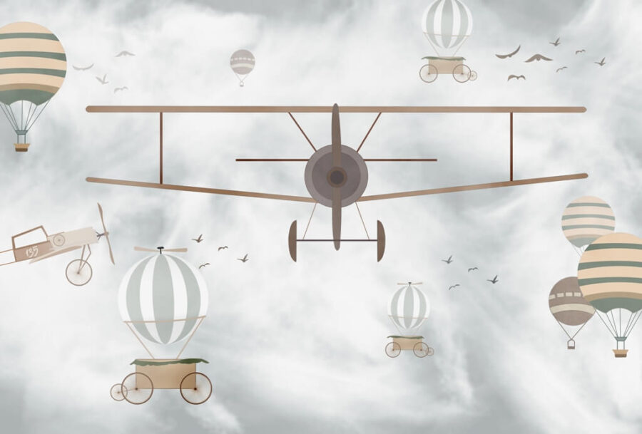 Nástěnná malba starého letadla v mlze Let dvouplošníku - fotografie číslo 2
