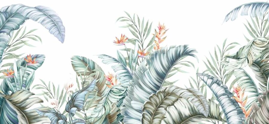 Nástěnná malba s exotickou flórou v jemných barvách na světlém pozadí ideální pro moderní pokoje Zeleninová grafika - obrázek číslo 2
