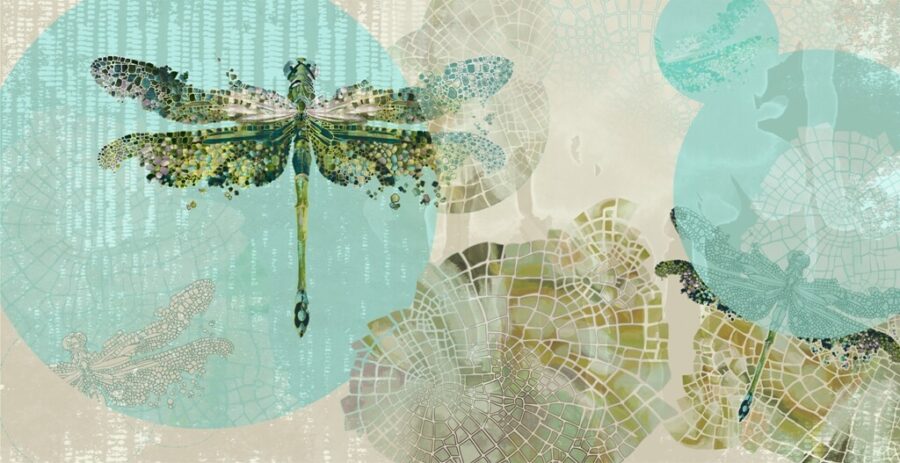 Nástěnná malba v moderním stylu s 3D grafikou a dominantním motivem hmyzu Lone Dragonfly - obrázek číslo 2