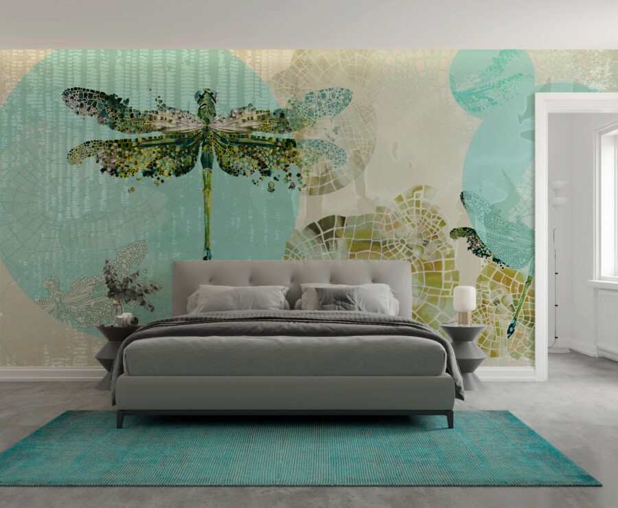 Nástěnná malba v moderním stylu s 3D grafikou a dominantním motivem hmyzu Lone Dragonfly - hlavní obrázek produktu