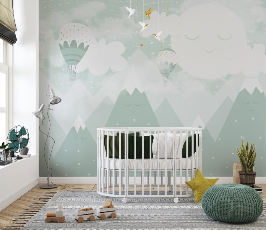 Nástěnná malba ideální do dětského pokoje v jemných barvách a s motivem vysokých hor Spící hory - hlavní obrázek produktu