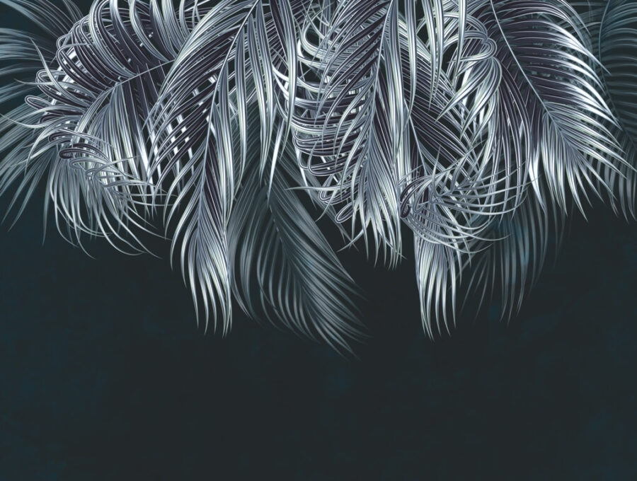 3D nástěnná malba s motivem palmových listů ve stříbrných a černých odstínech Silver Palm - obrázek číslo 2