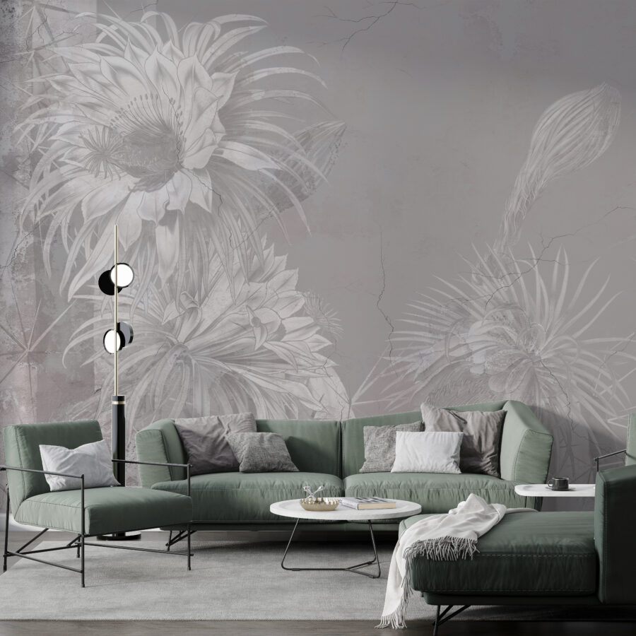 Exotické květinové nástěnné malby v moderních tónech Grey Flowers - hlavní obrázek produktu
