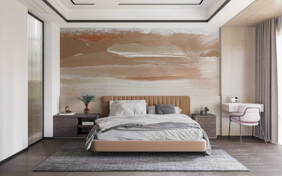 Nástěnná malba s jasnými tahy štětcem v minimalistickém stylu Brown Waves - hlavní obrázek produktu