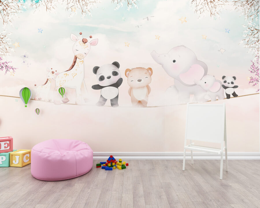 Tapety do dětského pokoje ve veselých barvách Čtyři zvířata - hlavní obrázek produktu