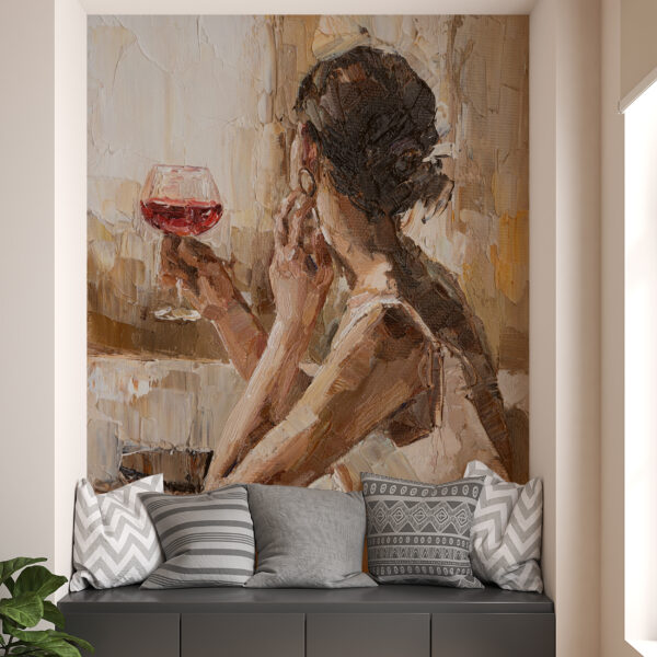 Nástěnná malba Dívka s lampou na víno