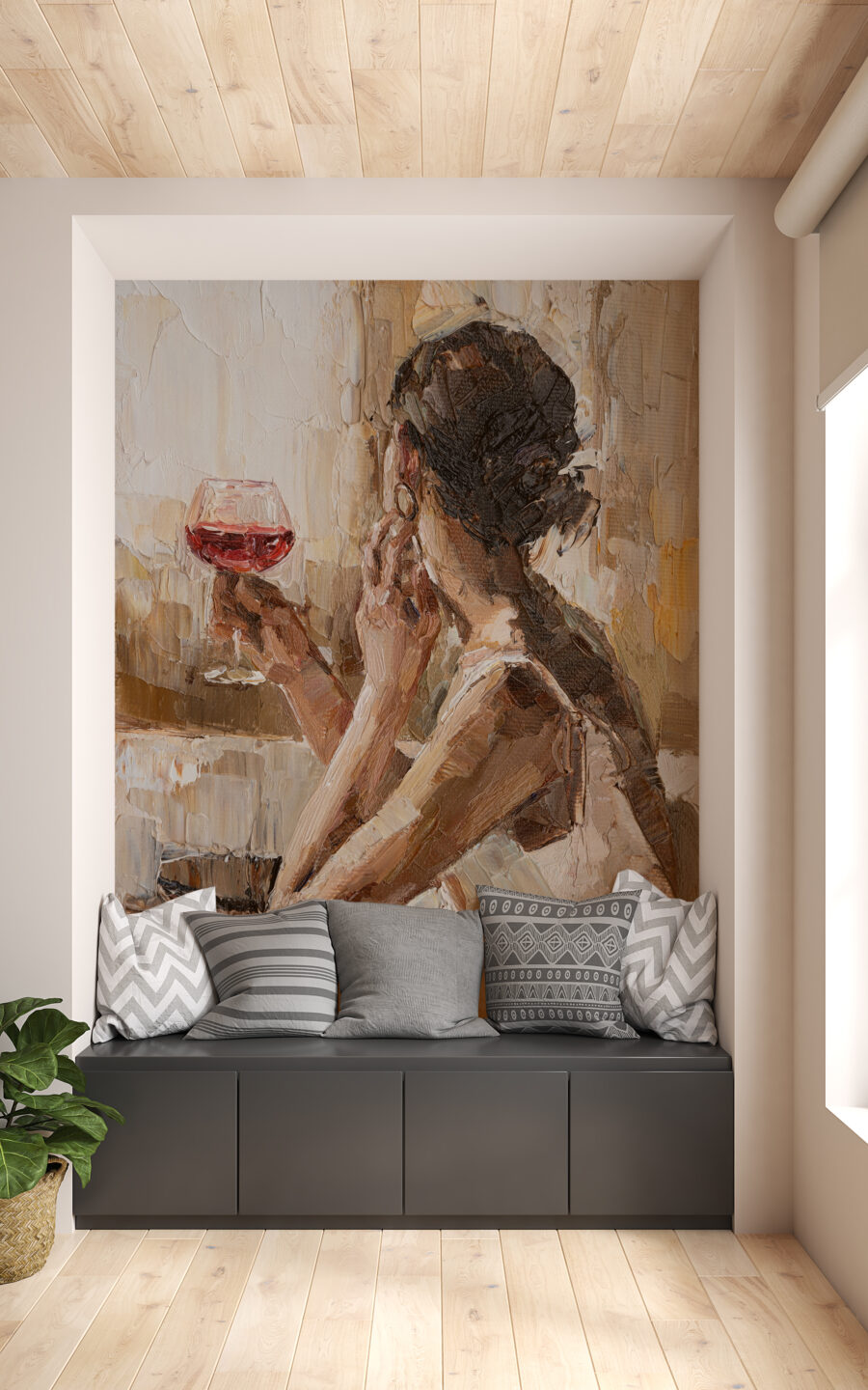 Portrétní tapeta v klasickém stylu ideální do obývacího pokoje Girl with Wine Lamp - hlavní obrázek produktu