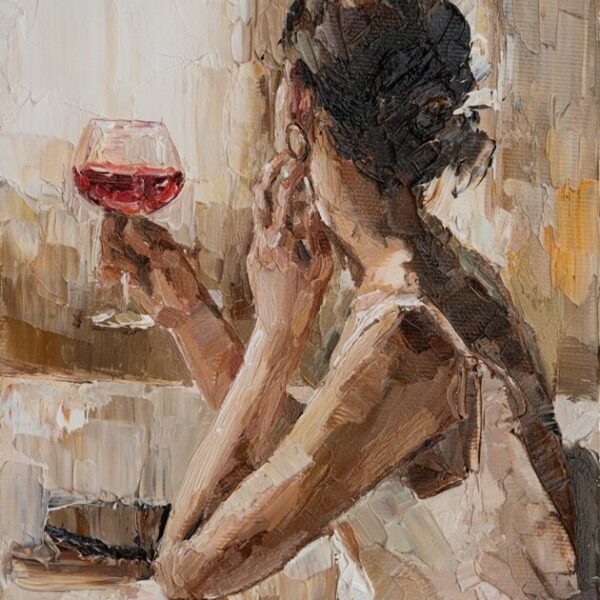 Nástěnná malba Dívka s lampou na víno
