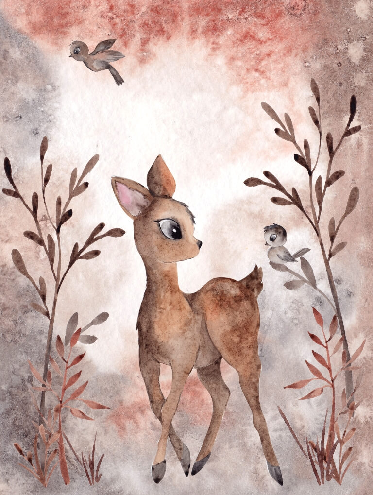 Dětská fototapeta s roztomilým zvířátkem v jemných barvách Little Deer - obrázek číslo 2