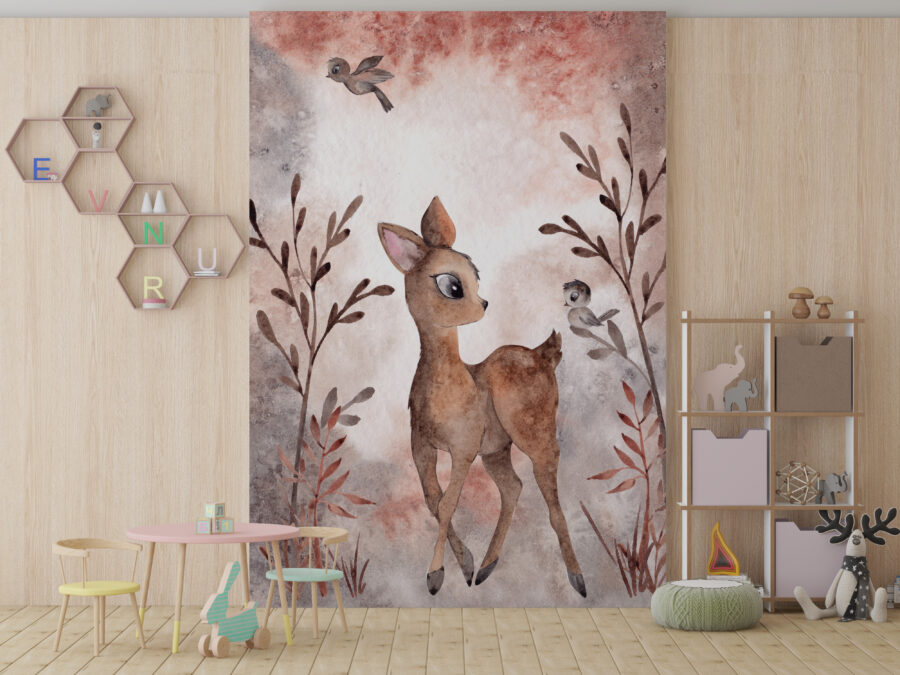 Dětská nástěnná malba s roztomilým zvířátkem v jemných barvách Little Deer - hlavní obrázek produktu