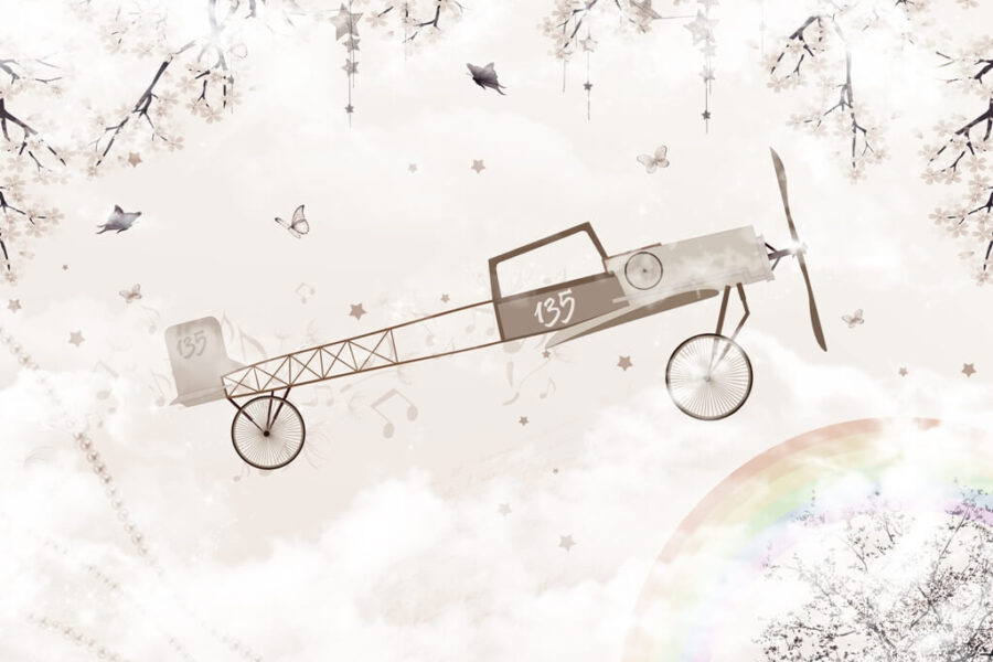 Nástěnná malba se starým letadlem ideální pro chlapecký pokoj Letadlo na obloze - obrázek číslo 2