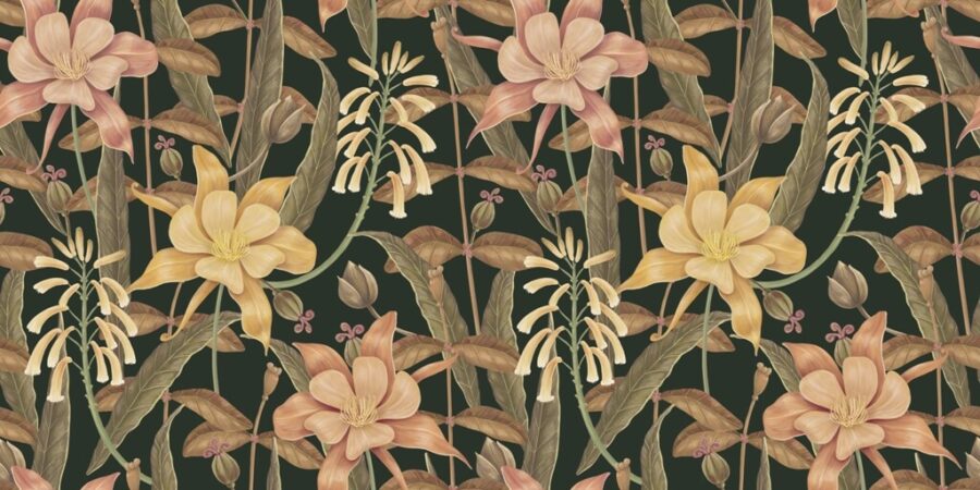 Nástěnná malba divokých květin na tmavém pozadí v boho stylu Wall of Coloured Flowers - obrázek číslo 2