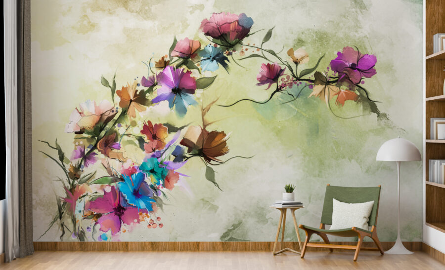 Nástěnná malba pestrých divokých květin v různých barvách Kvetoucí louka - hlavní obrázek produktu