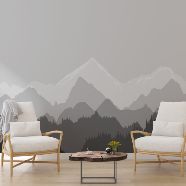 Nástěnná malba Hory v šedé barvě